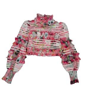 Comino Couture  Ruffle Lace Blouse AU 8 /US 4  Romantic Puff Sleeve Floral